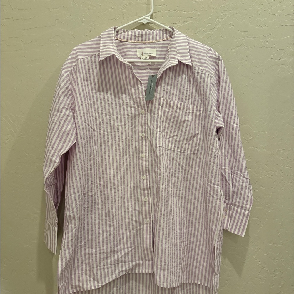 Anthropologie NWT Lilac and White Oversized Button Down Shirt